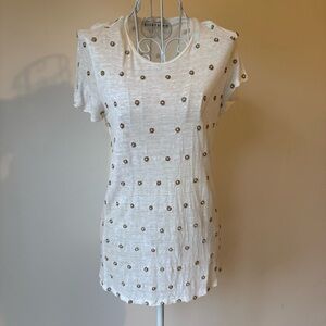 Alice + Olivia t shirt SZ S linen beaded white crew neck tee white short sleeve